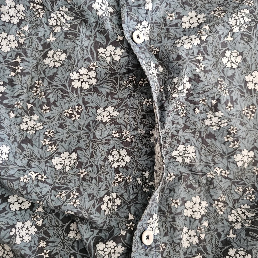 Descendant of Thieves Men's Button Up Short Sleeve Shirt‎ Blue Floral Cotton 2XL